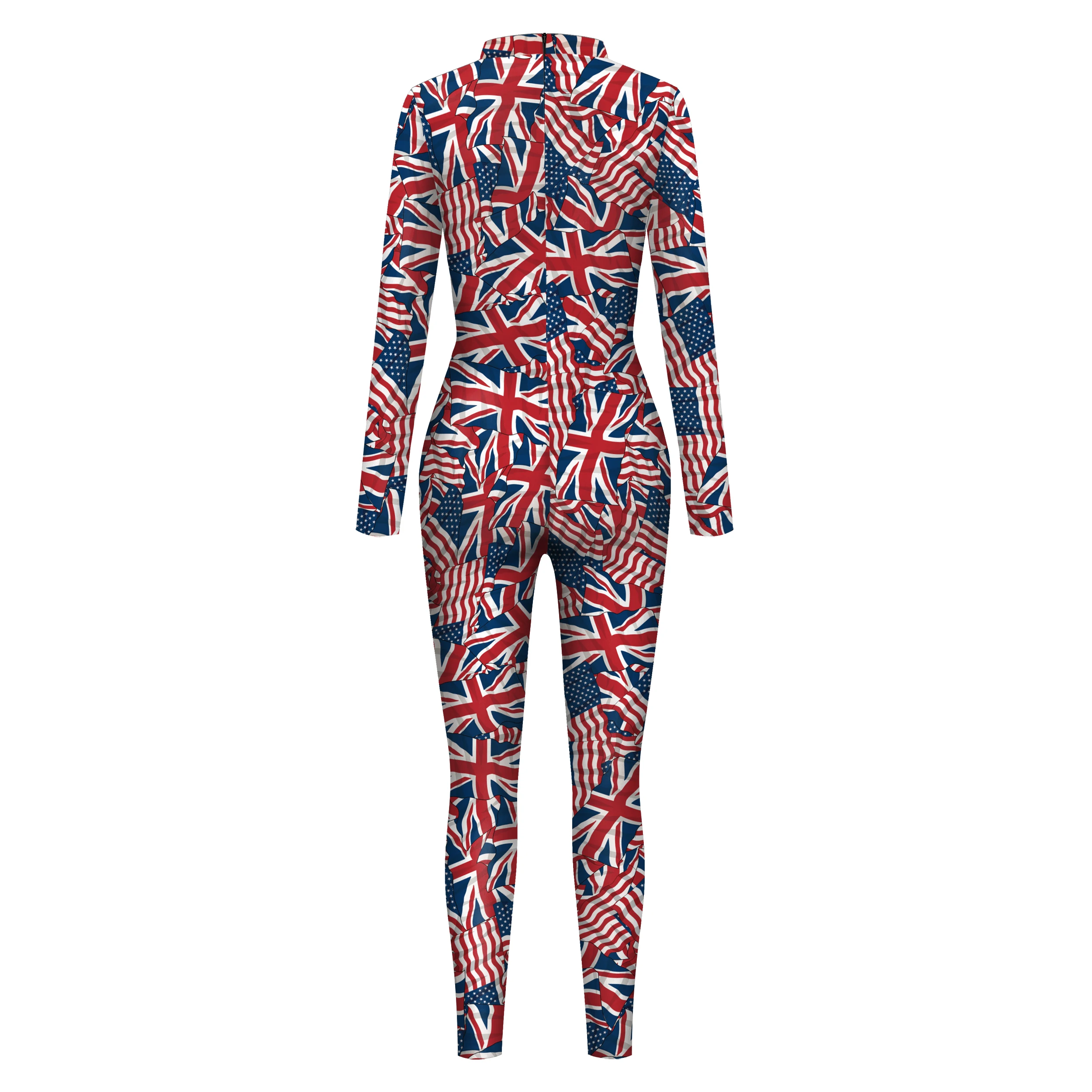 Zawaland Zentai-Costume de batterie imprimé pour femme, costume de cosplay, fête de l'indépendance, manches longues, combinaison sexy, fermeture éclair au dos, vêtements trempés