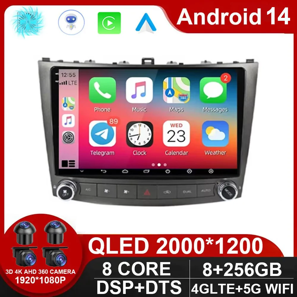 Car Radio Android 14 For Lexus IS250 IS300 XE20 IS220 IS350 2005 - 2012 Player 5G DVR BT QLED Screen Multimedia Auto Navigation