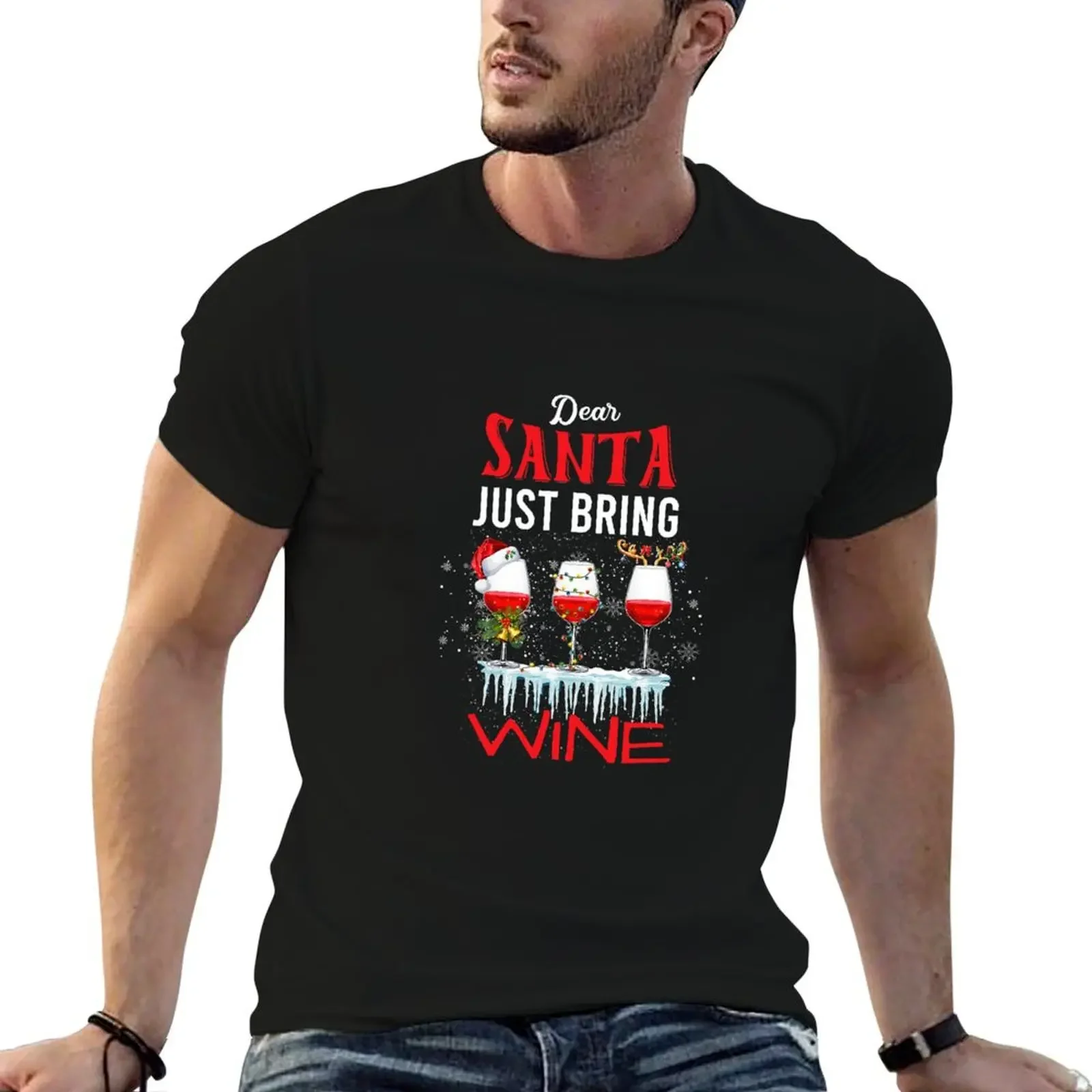 Dear Santa Just Bring Wine Plaid Santa T-Shirt Aesthetic clothing vintage shirts graphic tee men