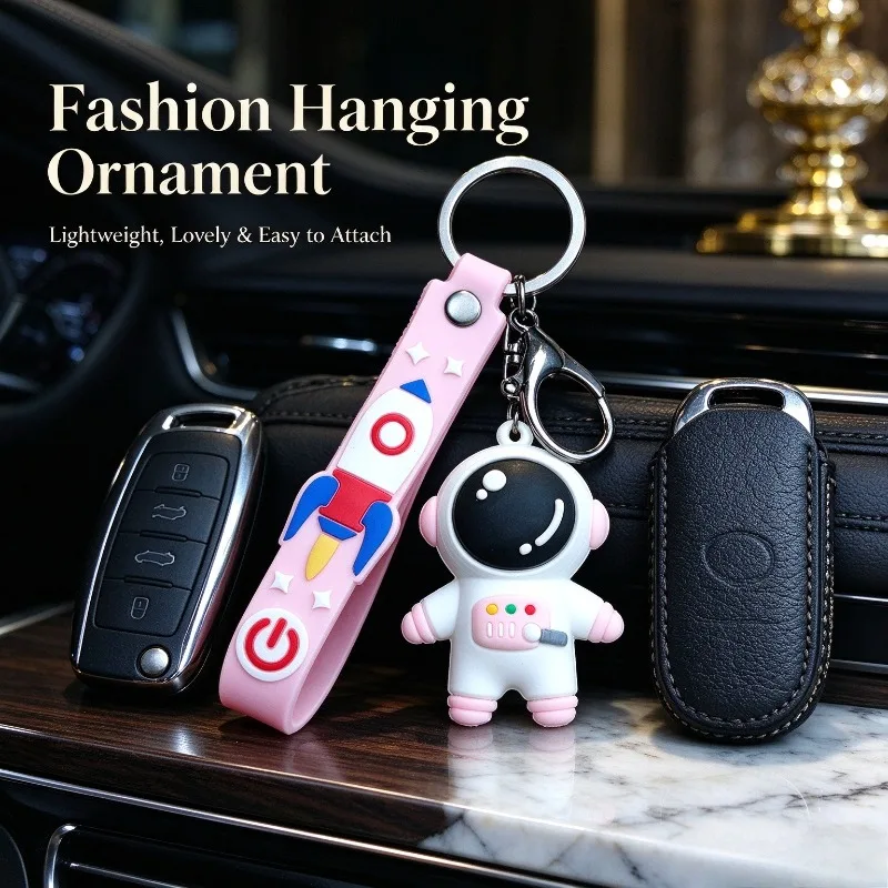 Cartoon Astronaut 3D Figure Keychain Cute Spaceman Key Ring Couple Bag Charm Pendant Birthday Gift for Men Women