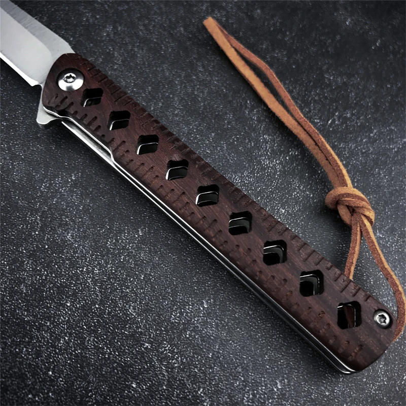 Outdoor convenient D2 folding knife, rosewood handle camping hunting tactical fishing, used for any cutting EDC pocket knife