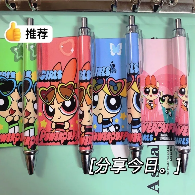 Powerpuff Girls Press Pen Cute Roll Paper Pen Cartoon Animation Ins Style Gel Pen Student Stationery 0.5 Black Wholesale