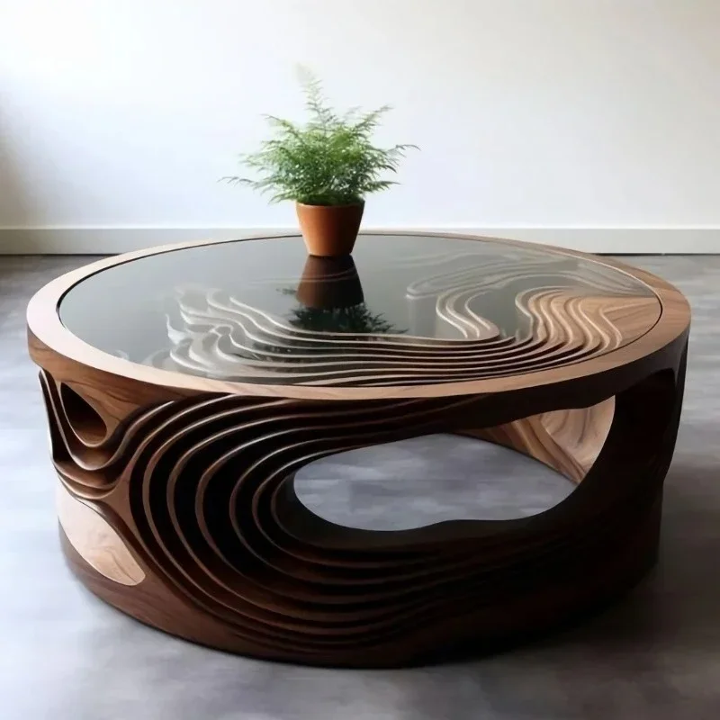 A High-Grade Solid Wood Sofa and Tea Table Art Black Walnut Low Table Villa Living Room Tea Table