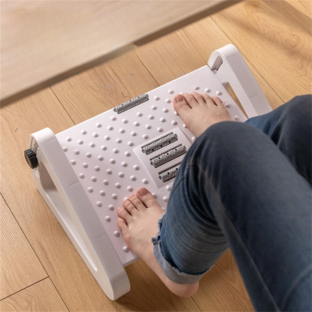 Under Desk Footstool Adjustable Foot Stepping Height Plastic Footrest Promote Leg Circulatio Ergonomic Rollers Massage Footrest