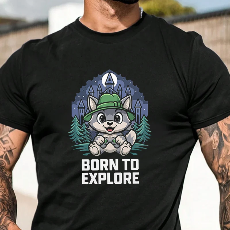 

Мужская модная футболка с принтом Born To Explore, повседневные модные футболки на лето, удобные топы с короткими рукавами