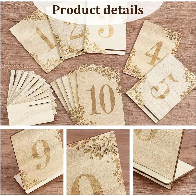 1 Set 20pcs 1-10 Wooden Table Numbers Decoration Rustic Table Signs with Base Holder Reusable Reception Centerpieces Seating
