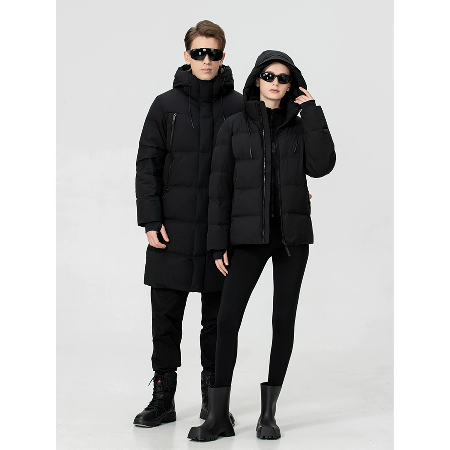 

90% Goose down Puffer Jaet with Hood for Couples aphene Heating High Fill Power Faionable Urban Sle Thiened Mid-Length