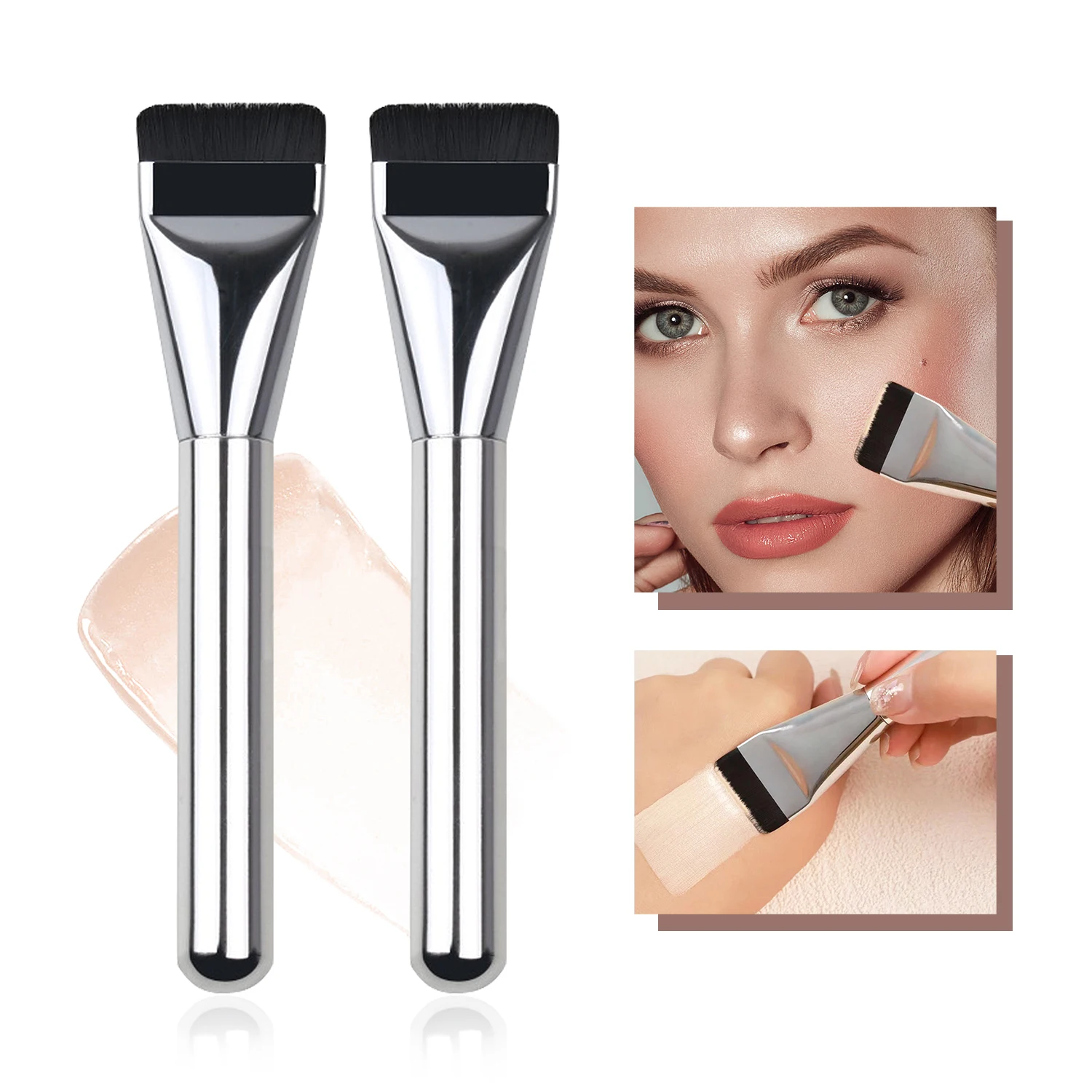 Pennello per fondotinta ultra sottile Pennello per contorno piatto leggero per trucco crema per sfumare il viso - Design sottile per un'applicazione fluida