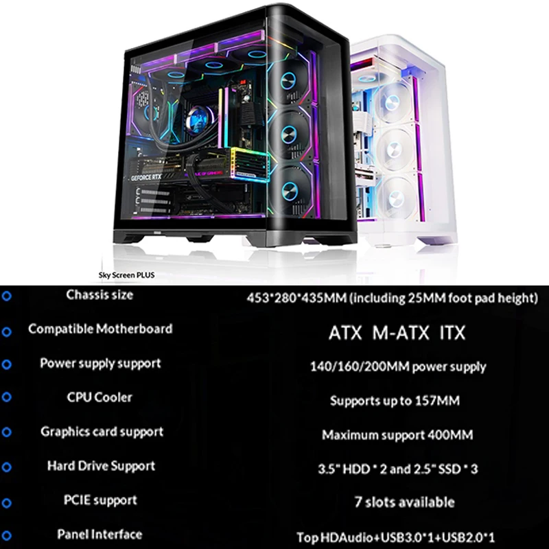 WJCOOLMAN 스카이 커튼 플러스 ATX PC 게이밍 케이스 곡면 글래스 바다 전망 룸 데스크탑 컴퓨터 케이스 360 수냉 쿨러 가비네트 게이머용