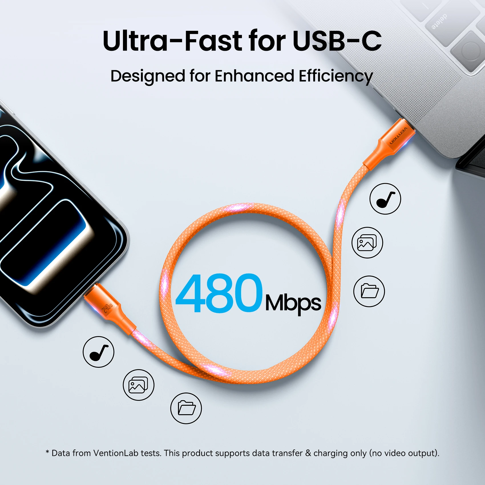 Kabel magnetyczny Vention 240W USB C do USB C PD3.1 do szybkiego ładowania, do MacBooka, laptopa, iPhone'a 17 16 15, Samsunga S25 — zdjęcie produktu 6