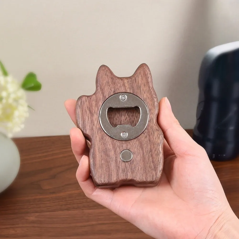 

Decoration Wooden Fortune Cat Bottle Opener Lucky Maneki-neko Kitty Fridge Magnet Brown Cute Magnetic Cap Remover Gift