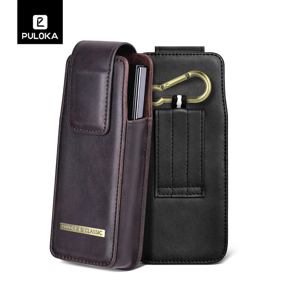 PULOKA Leather Case For Samsung Galaxy Z Fold 5 4 3 2 5G Mobile Phone Waist Bag Magnetic Cover Men Luxury Belt Clip Pouch