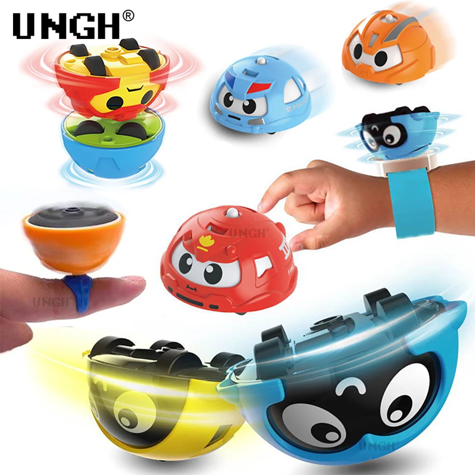 UNGH Rotating Gyro Watch Battle Cars Spinning Top Toy Pull Back Car Interactive Educational Games for Children Kids Boys Gift