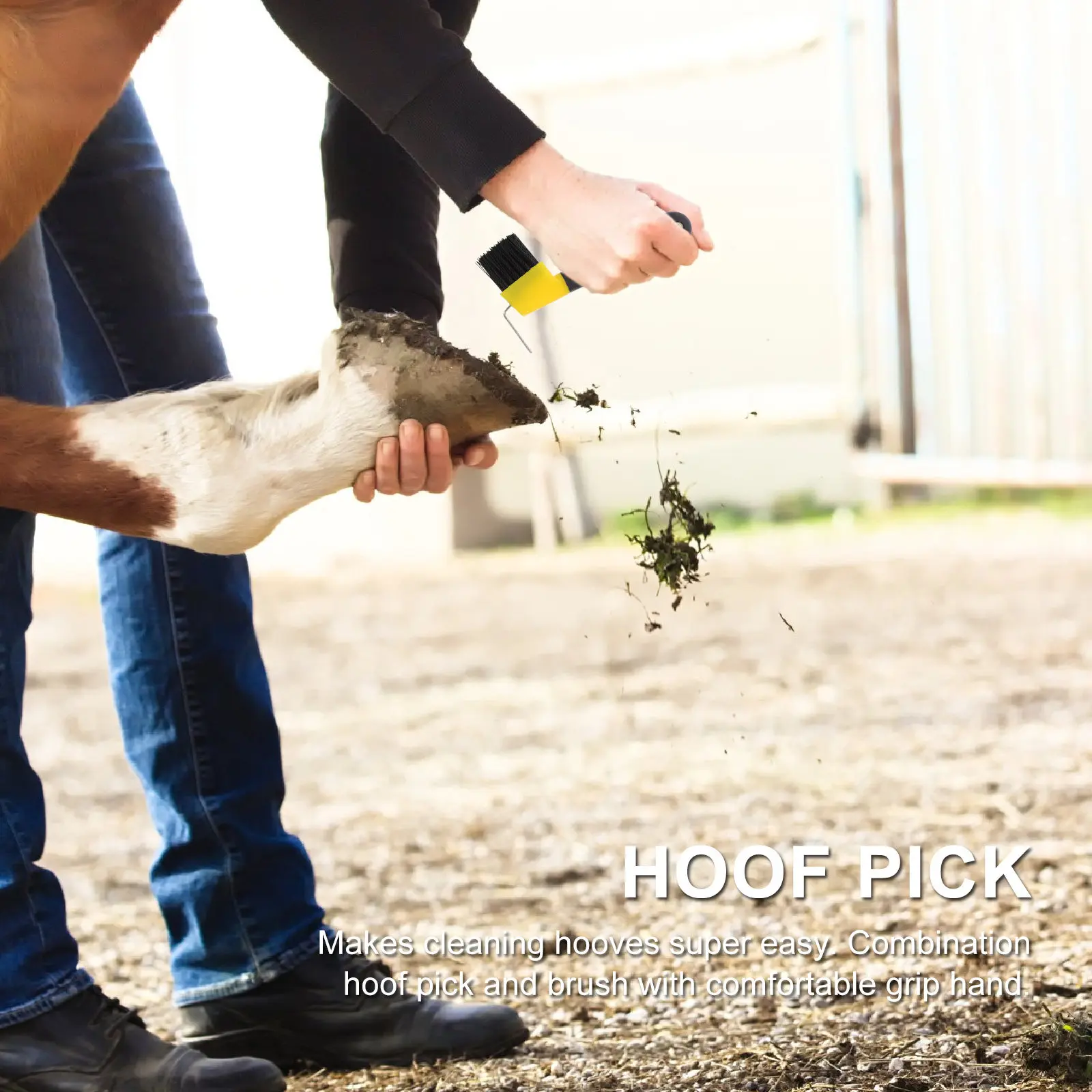 Stainless Steel Hoof Pick with Brush Non Slip Rubber Grip Horse Grooming Tool for Hoof Cleaning and Care