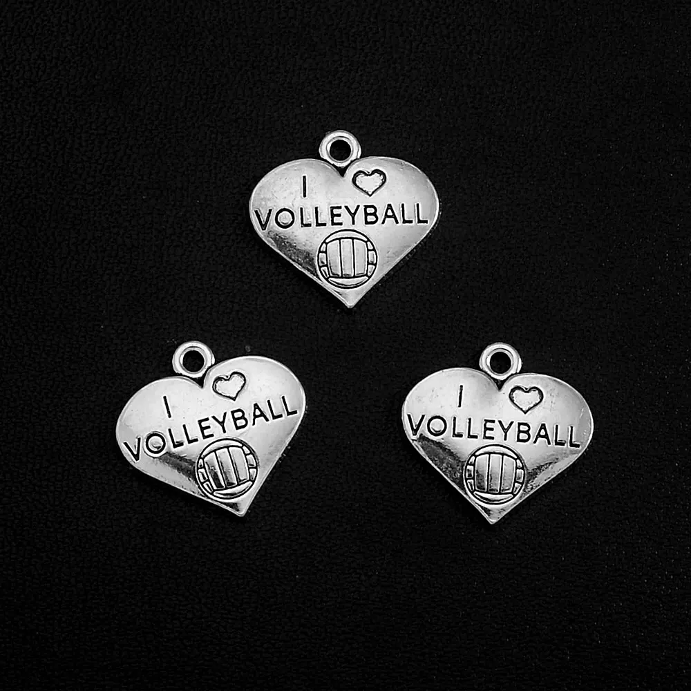 20pcs/lot--18x19mm Vintage Heart I Love Volleyball Charms Pendants For Diy Keychain Jewelry Making Findings Supplies Accessories