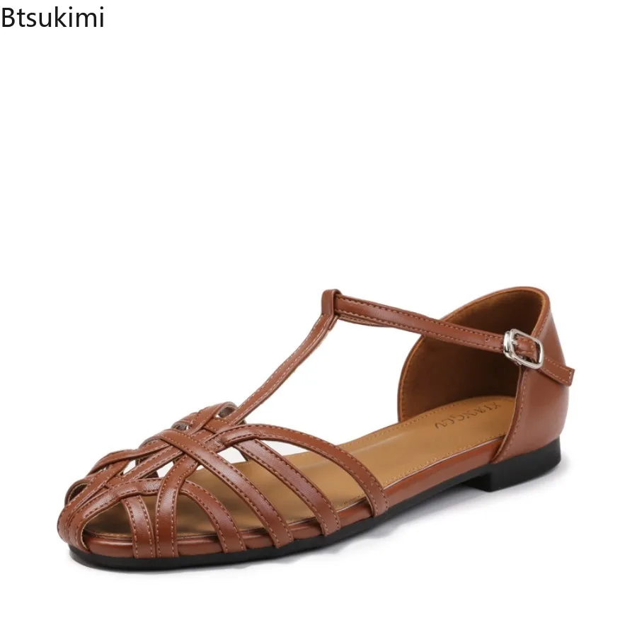 

2025 Braided Hollow Low-heeled Closed-toe Sandals for Women Summer Outdoor Wear Breathable Fashion Holiday Roman Shoes Ladies
