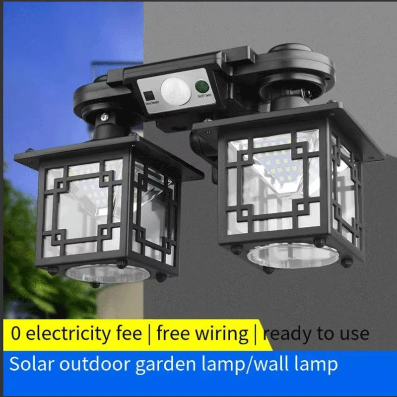 Outdoor solar wall lamp rotating split waterproof road strip with human sensing dual head landscape road lighting for courtyard