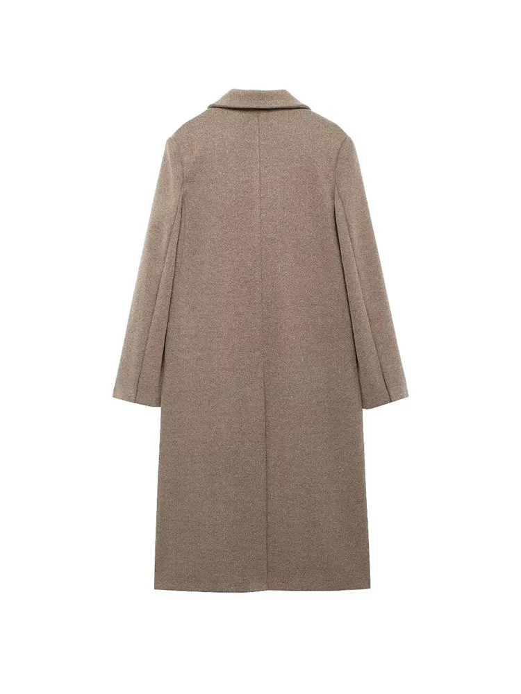 TRAF 2024 Autumn Winter Women Casual Woolen Coat For Women Lapel Double Breasted Minimalism Coats