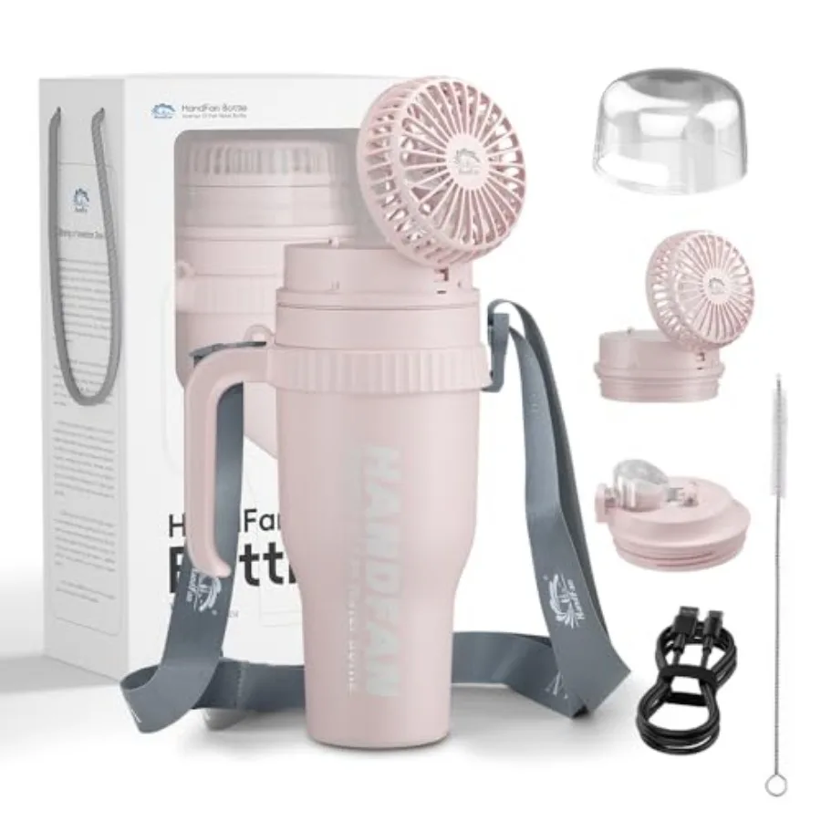 

40 oz Tumbler with Handle and 5000mAh USB Portable Fan Insulated Stainless Steel Tumbler BPA Free Leak Proof Cup Holder Coffee