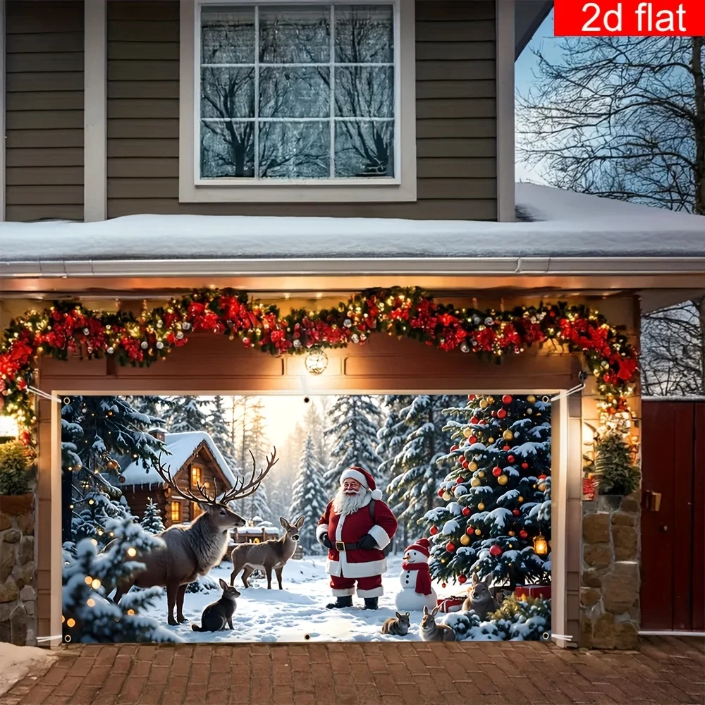 1 قطعة 2D باب العلم 2D شقة، حية سانتا كلوز وعلم باب عيد الميلاد الرنة، زينة عيد الميلاد