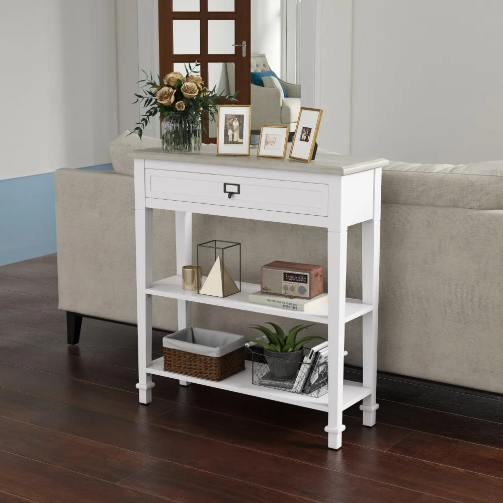 

Console Table with Drawer, Narrow Sofa Table with Storage Shelves, 3-Tier Farmhouse Entryway Table for Hallway Living Room