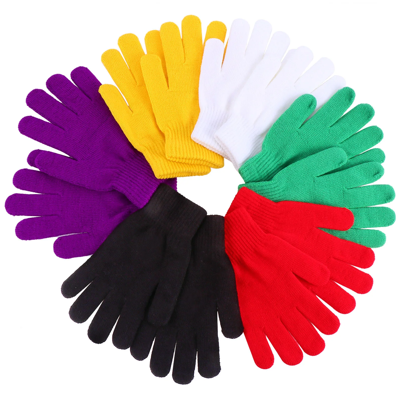 6 Pairs Black Gloves Knitted Winter Warm Men Point Fingers Women Mittens Adult Child