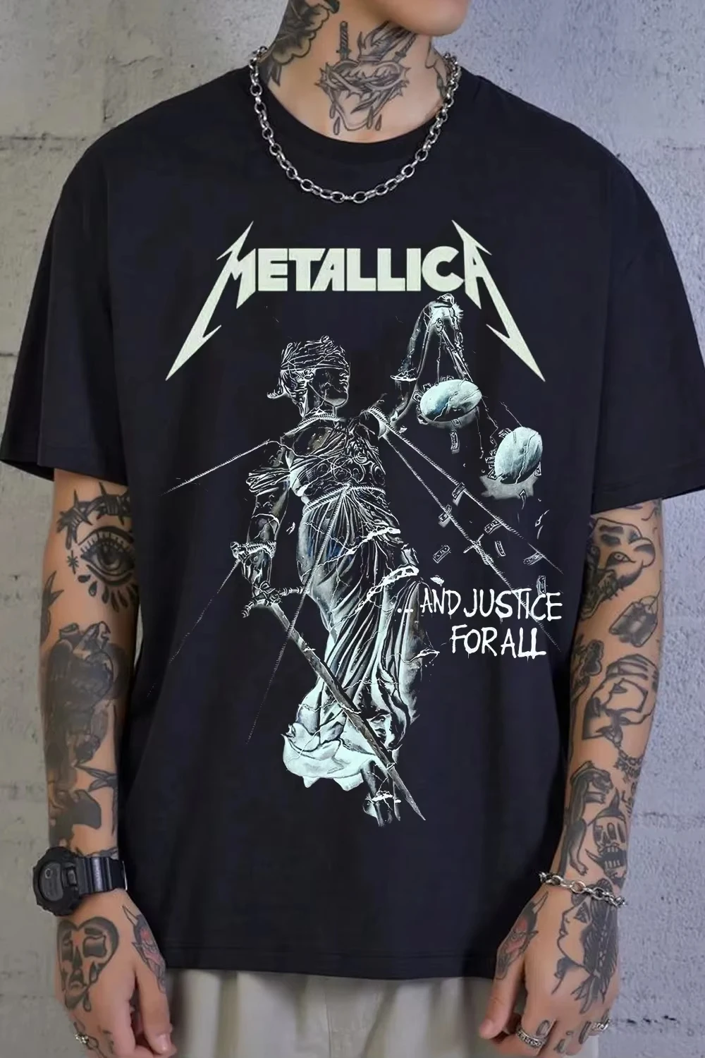 Nouveau T-shirt en coton pour homme 2026, motif rétro, statue de la déesse de la justice pour femme, imprimé