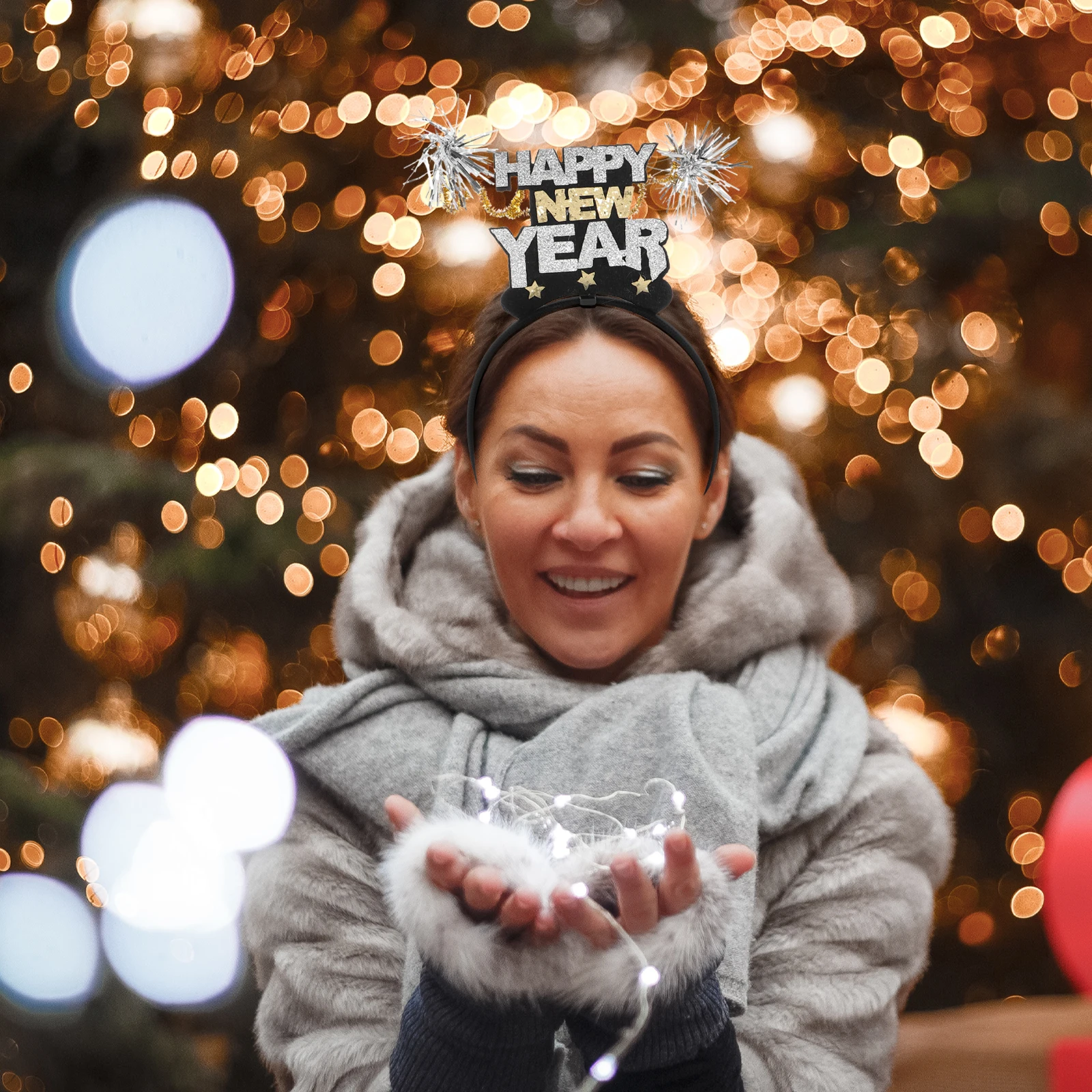 

Happy New Year Party Headband Tinsel Festive Holiday Accessory Photo Booth Props Celebration New Year Party Headwear