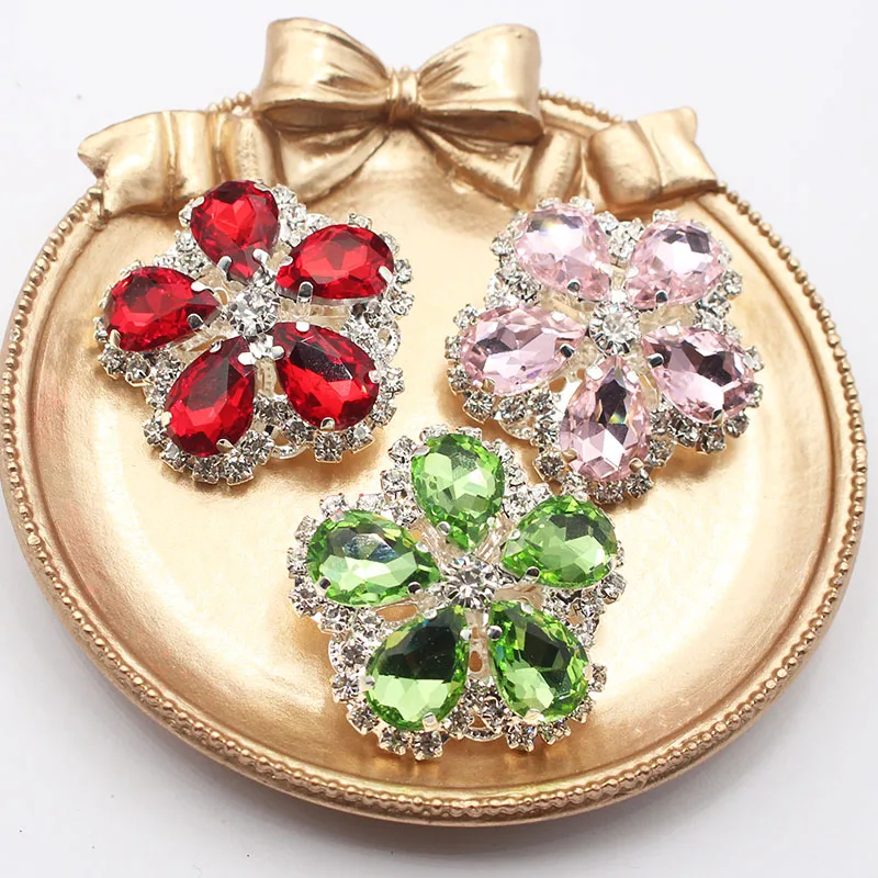 LKERAN 5-piece 37mm Handle Sewing Flower Shaped Diamond Button Clothing DIY Wedding Metal Handicraft Decoration Accessories