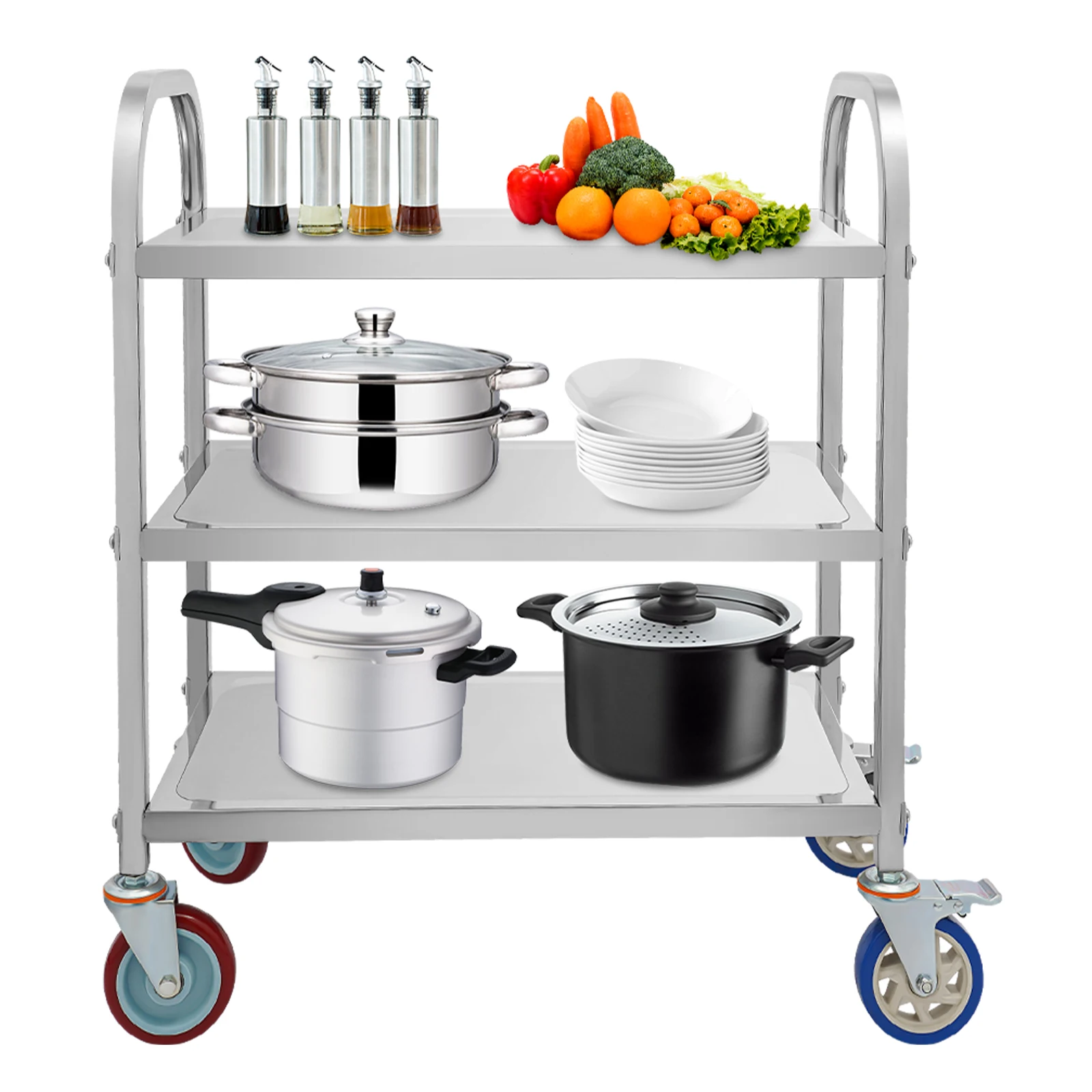 3 Tier Stainless Steel Kitchen Trolley Cart Kitchen Cart Rolling Storage Shelf Utility Serving Storage Rolling Car Shelf