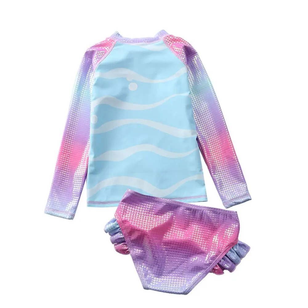 Baby Toddler Girls Sun Protection Swimwear Rashguard Two Pieces Swimsuit Set Long Sleeve Mermaids Bathing Suits Bikini Bottoms