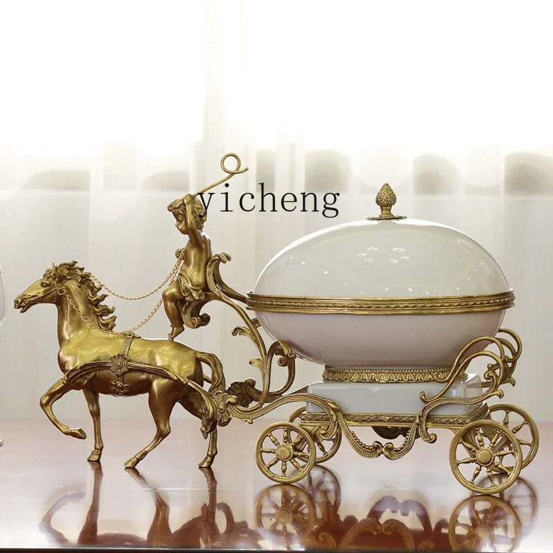 b20ceramic with copper creative horse-drawn cart ornament living room entrance fireplace wine cabinet