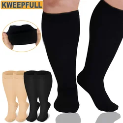 1Pair Plus Size Compression Socks for Women & Men, 20-30 mmhg Wide Calf Knee High Stockings for Circulation Support Recovery