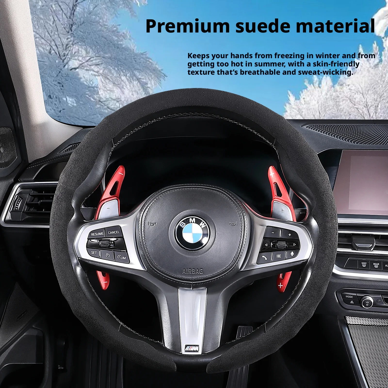 Suede Ultra-Thin Premium Car Steering Wheel Cover for Honda Jazz GK5, City GM6, Civic FC FE, Accord 10th, New HR-V RV view 4