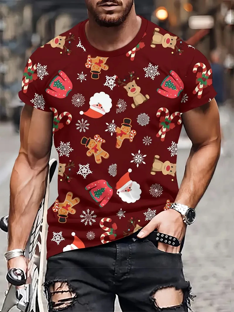 

Пряничный человечек, футболка с 3D принтом для мужчин, веселая рождественская графика, новая модная футболка с коротким рукавом, забавные мужские и женские топы