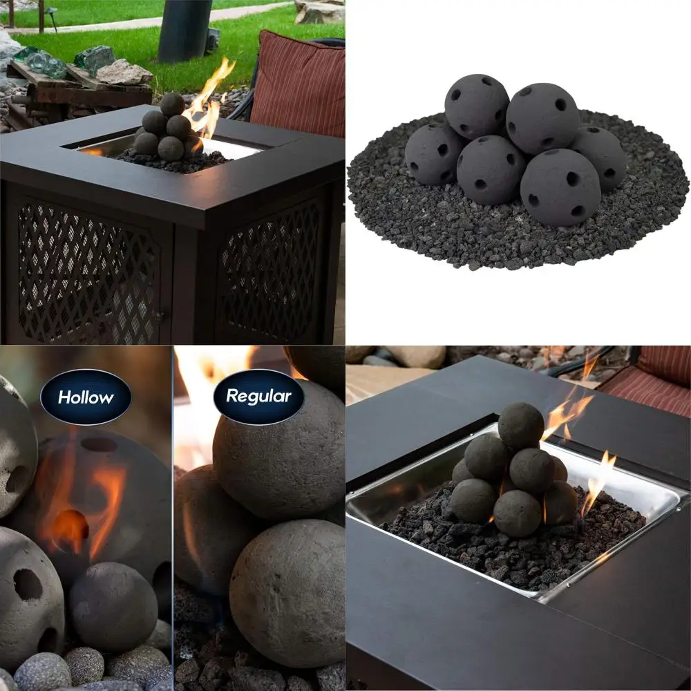 

Набор из 8 современных керамических огненных шаров диаметром 5 дюймов для внутренних и наружных очагов, в стиле брашированного бетона, цвет «Полуночный черный»