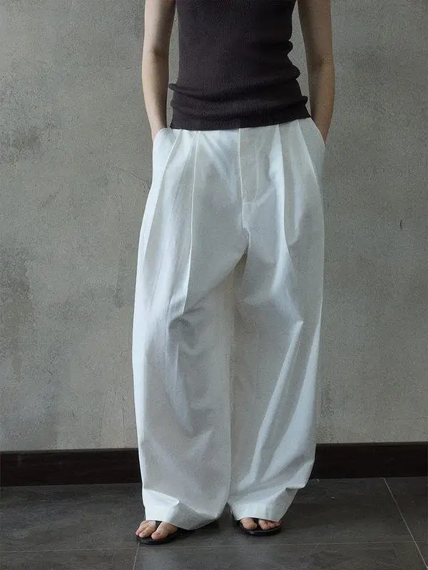 

Hello September Original Design Wide Leg Casual Pants Double Pleat Contrast Fabric M8673 Commute Sle Ultra Thin Spring 2025