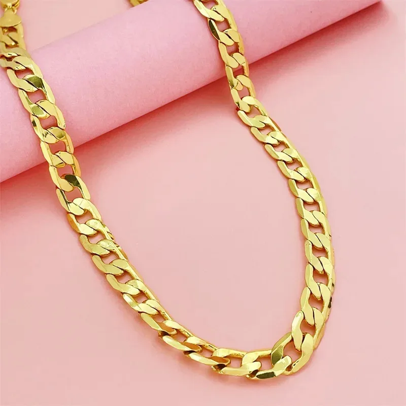 

Luxury 24K 9999 Pure Gold real gold Men's and Women's 10MM Cuban Necklace 50cm 55cm 60cm 65cm 70cm 75cm