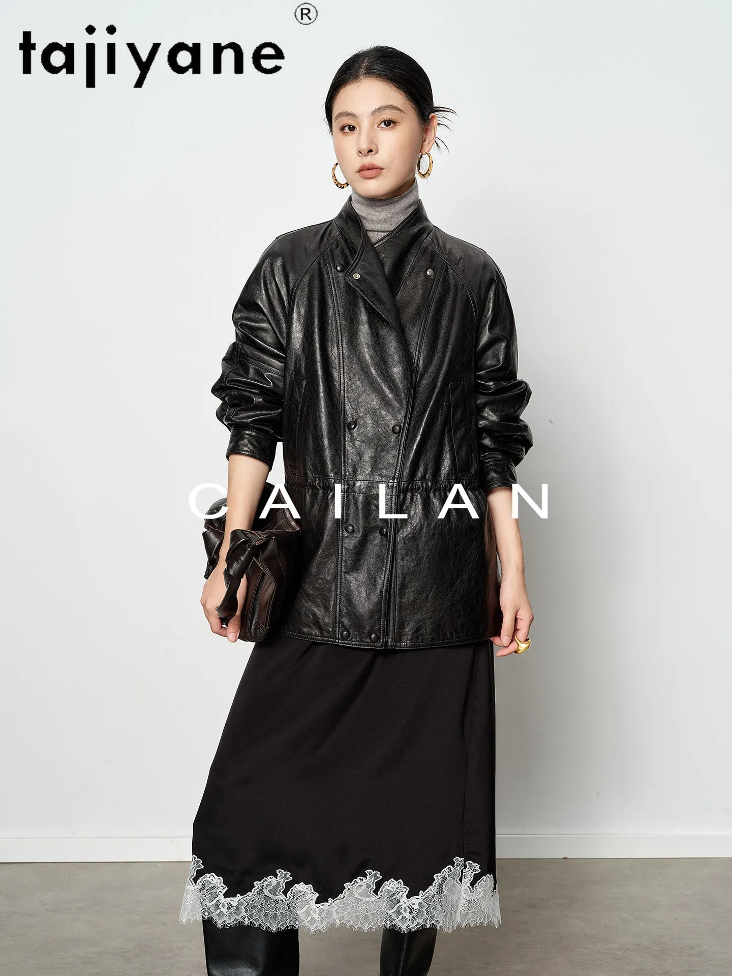 TAJIYANE オイルワックス加工シープスキンジャケット レディース スタイリッシュ ミドル丈コート 本革ジャケット 高品質 秋服 2025 шуба