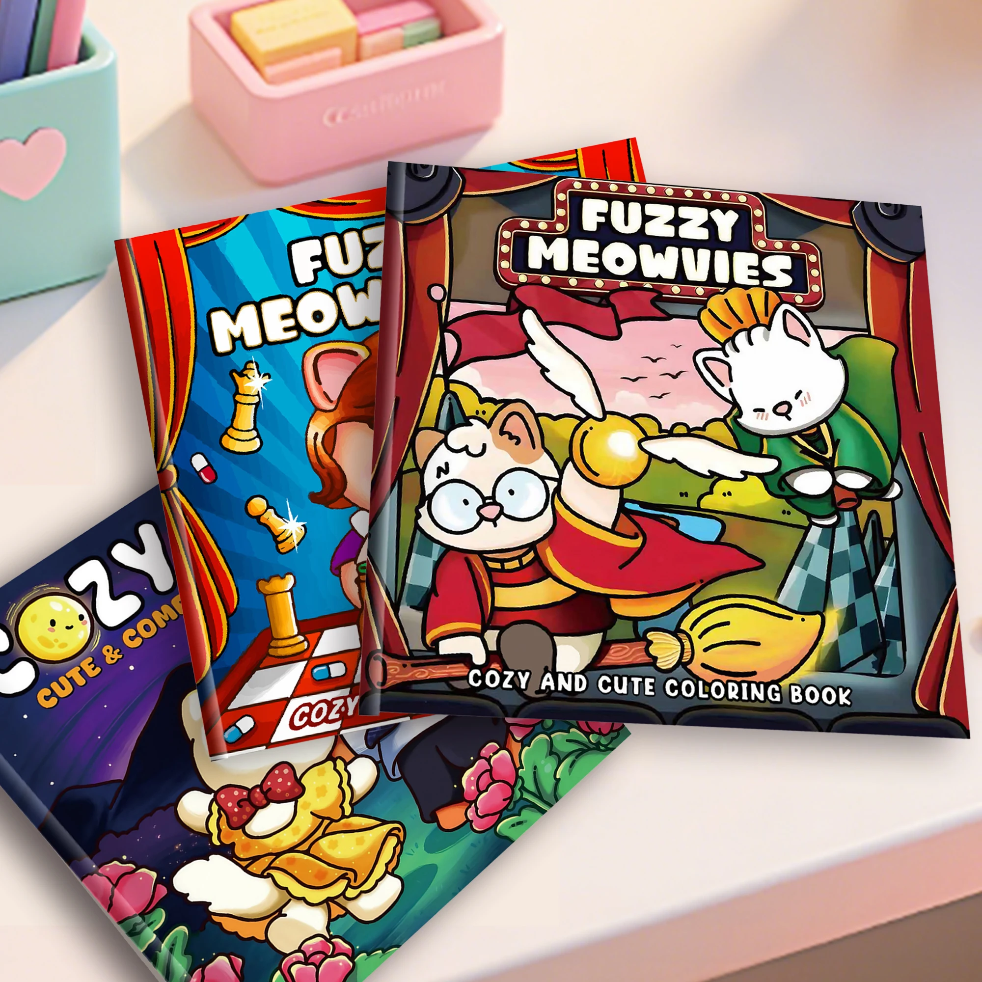 

Книжка-раскраска для взрослых Fuzzy Meowvies, смелое творчество, релаксация и декомпрессия, отдых и развлечения, подходит для Хэллоуина, Рождества, спины в школу, осенние украшения, цифровая живопись для искусства и ремесел