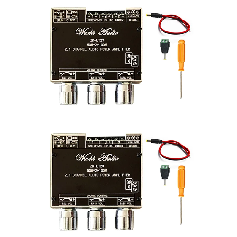 【Laatste kans!】2X ZK-LT23 Bluetooth Audio Versterker Board Met DC Kabel 2.1 Kanaals 50Wx2 + 100W Subwoofer TWS Echte Draadloze Audio