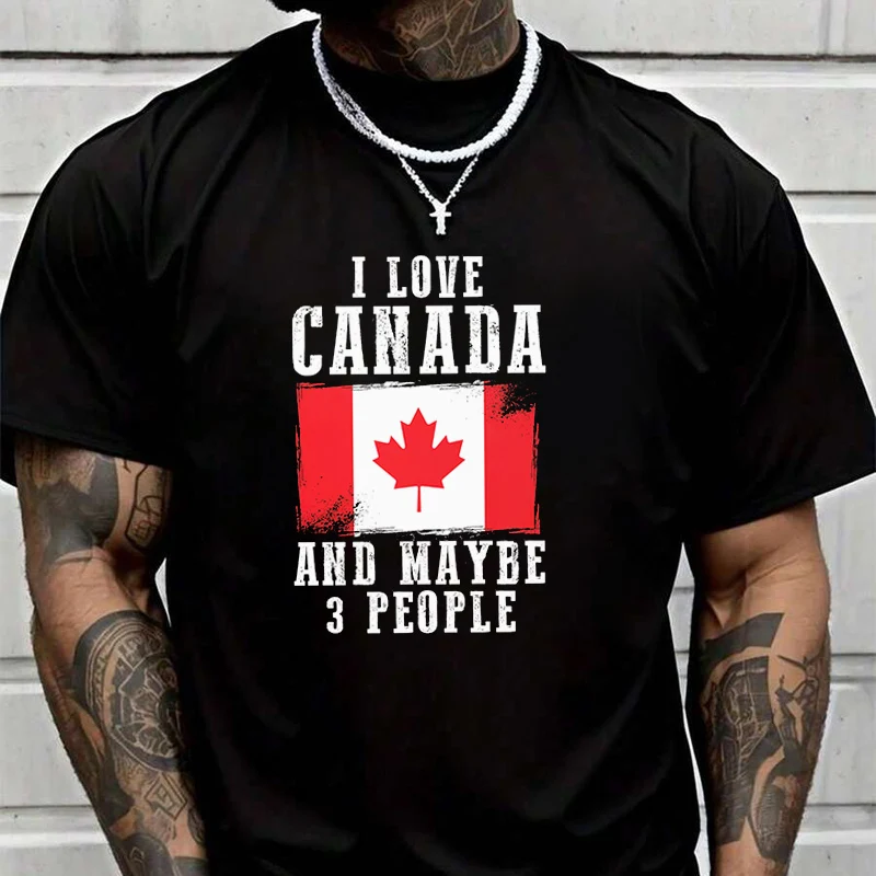 

Футболка с креативным принтом «Я люблю Канаду» с флагом, летняя повседневная футболка с короткими рукавами, уличная одежда для мужчин и женщин, свободная футболка