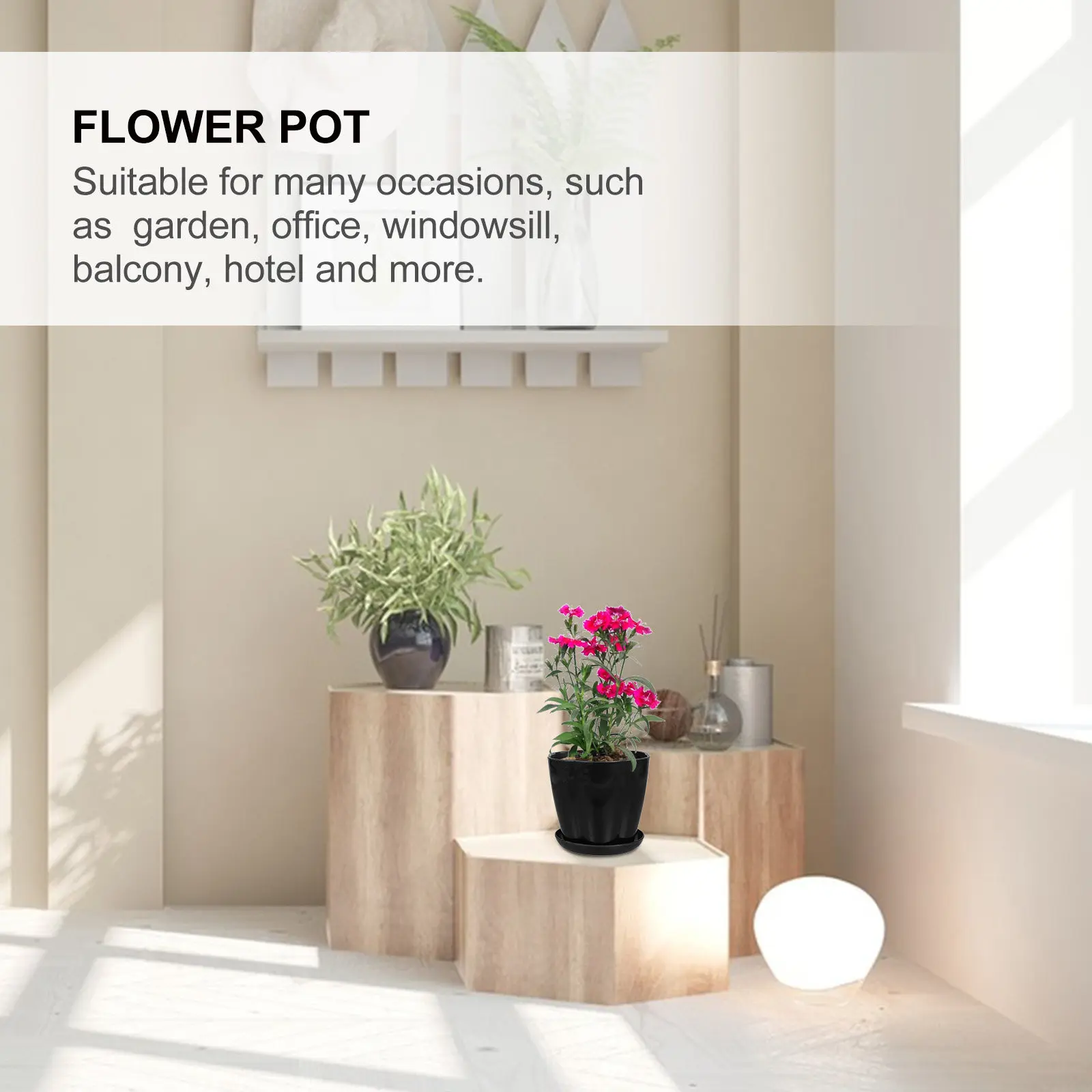 

3 комплекта цветочных горшков с поддонами, дренажными отверстиями, дышащие, легкие, для домашнего и балконного садоводства