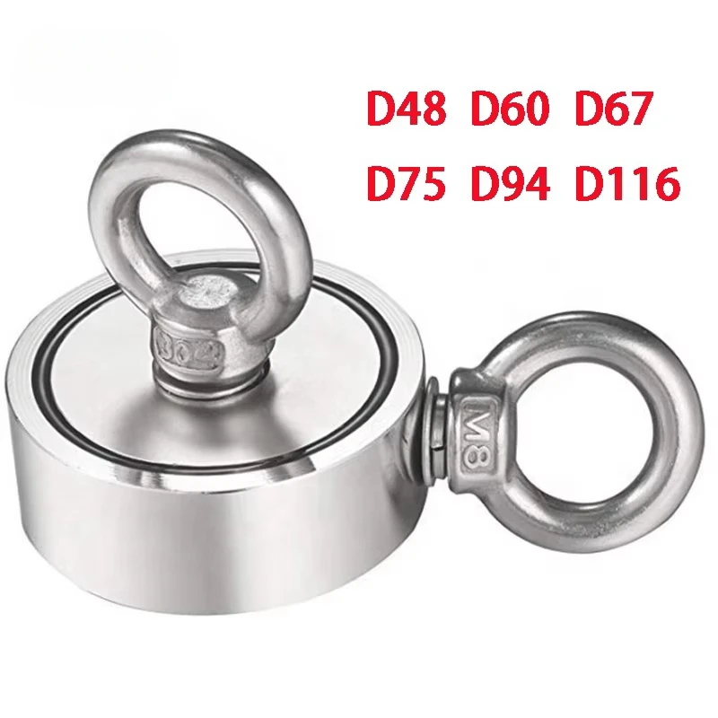 

Double Side Fishing Magnet Strong Neodymium Search Magnets Salvage Magnetic Sea Fishing Holder Pulling Mounting Pot with 2 Rings