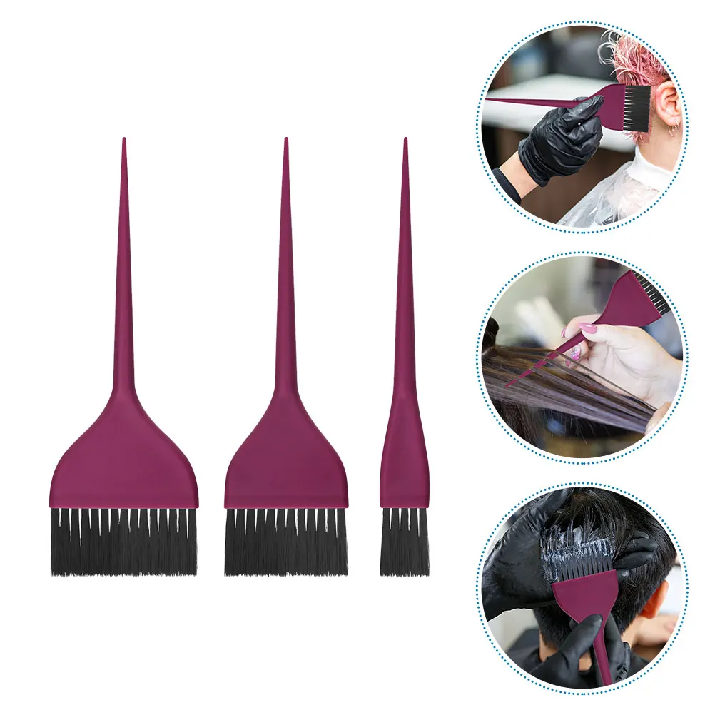 

3pcs Brush Set Reusable Hair Coloring Tool For Salon Home Use Soft Hair Stylist Brush Bristle Applicator Kit Violet
