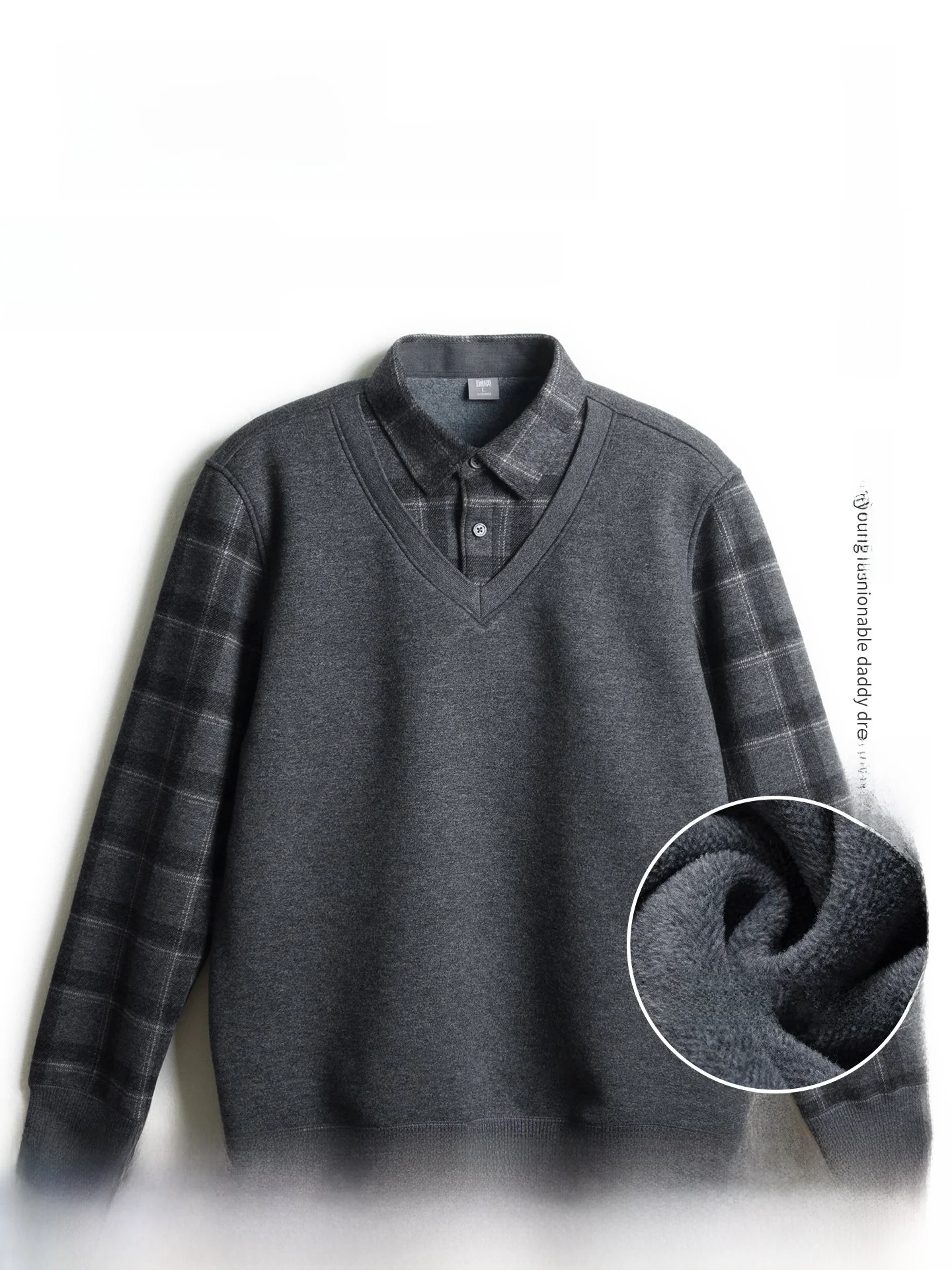 

Утепленная флисовая футболка с длинным рукавом и воротником-рубашкой, теплый топ для мужчин среднего и пожилого возраста, зимняя повседневная одежда, полиэстер, хлопок...