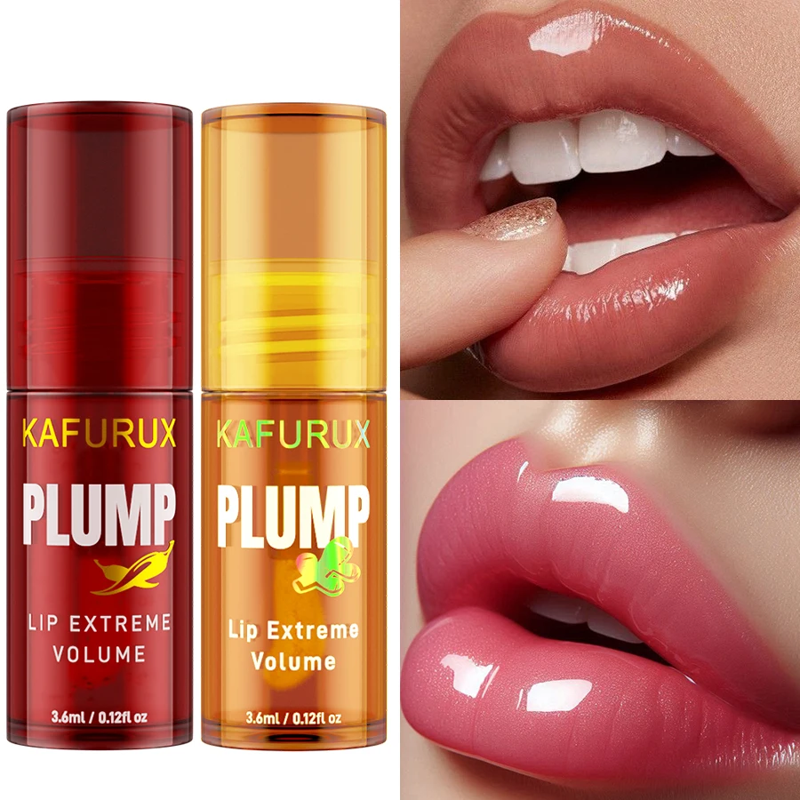 2PC Lip Plump Long Lasting Lip Oil Moisturizing Lip Gloss Serum Instant Volumising Essence Oil Repair Lip Fine Lines เพิ่ม El