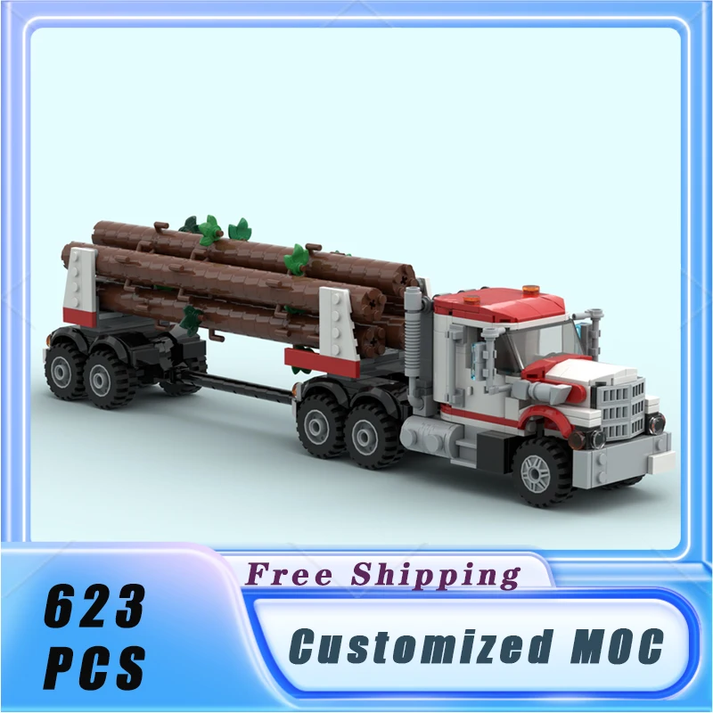 

City MOC Series White Stallion Logging Truck Transport Vehicle Building Blocks Model Display Collection Children's Toys Gifts