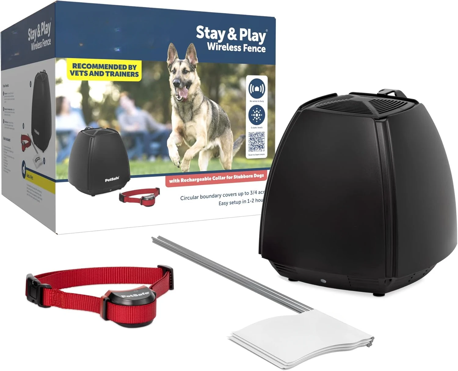 Stay & Play Wireless Pet Fence for Stubborn Dogs - No Wire Circular Boundary, Secure  Yard, For Dogs 5lbs+