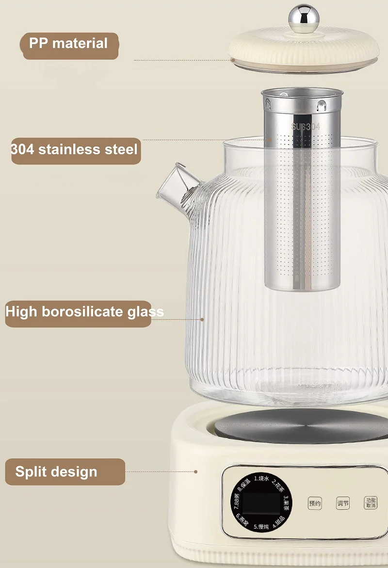 1.5L Smart Electric Kettle Temperature Adjust Glass Tea Maker Health Kettle Multi-Function Office Appointment Flower Teapot 220v